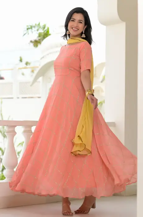 Peach georgette anarkali set